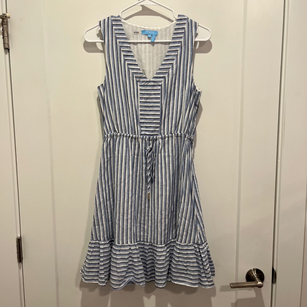 Draper James RSVP Blue White Striped Sleeveless Ruffle Hem Dress XS
